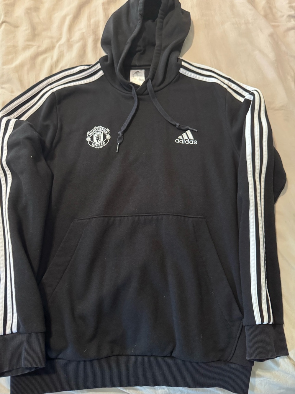 Adidas Manchester United Black Pullover Hoodie Size L